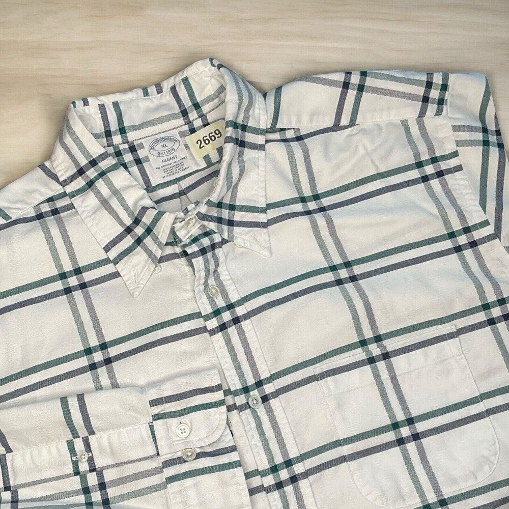 Brooks Brothers Regent White/Gray Plaid Flannel Button Up Shirt Men XL USA